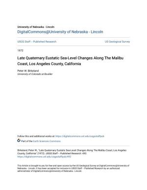 Late Quaternary Eustatic Sea-Level Changes Along the Malibu Coast, Los Angeles County, California