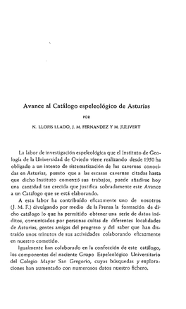Avance Al Catálogo Espeleológico De Asturias