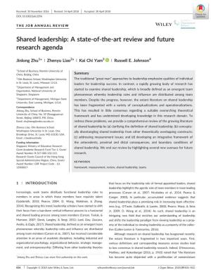 Shared Leadership: a State‐Of‐The‐Art Review and Future Research Agenda