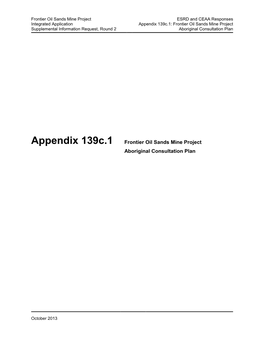 Appendix 139C.1 Frontier Oil Sands Mine Project Aboriginal Consultation Plan