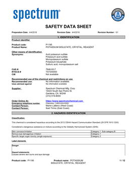 SDS Contains All of the Information Required by the HPR