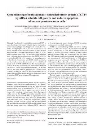 Gene Silencing of Translationally Controlled Tumor Protein (TCTP) by Sirna Inhibits Cell Growth and Induces Apoptosis of Human Prostate Cancer Cells