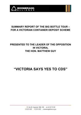 Summary Report of the Big Bottle Tour – for a Victorian Container Deposit Scheme