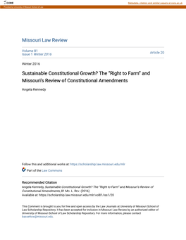 The Â•Œright to Farmâ•Š and Missouriâ•Žs Review of Constitutional Amendments