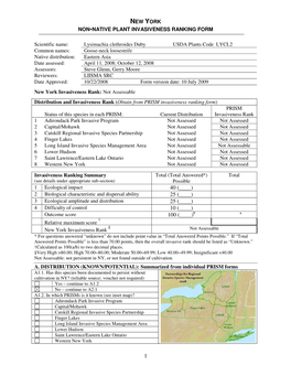 New York Non-Native Plant Invasiveness Ranking Form