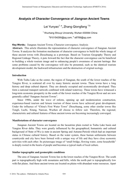 Analysis of Character Convergence of Jiangnan Ancient Towns Lei Yunyao , Zhang Qiongfang