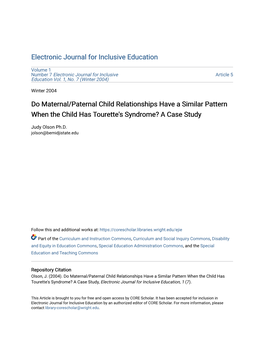 Do Maternal/Paternal Child Relationships Have a Similar Pattern When the Child Has Tourette's Syndrome? a Case Study