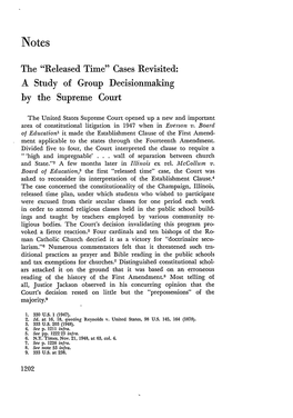 "Released Time" Cases Revisited: a Study of Group Decisionmaking by the Supreme Court
