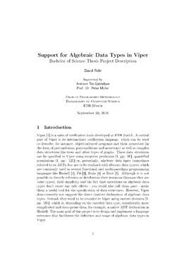Support for Algebraic Data Types in Viper Bachelor of Science Thesis Project Description
