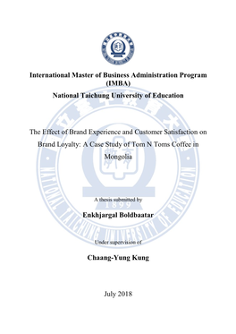 International Master of Business Administration Program (IMBA) National Taichung University of Education