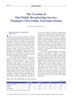 The Creation of Thai Public Broadcasting Service: Thailand’S First Public Television Station