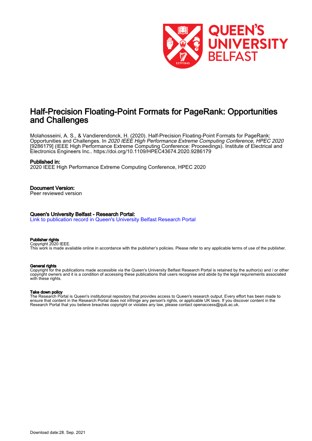 Half-Precision Floating-Point Formats for Pagerank: Opportunities and Challenges