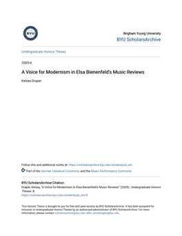 A Voice for Modernism in Elsa Bienenfeld's Music Reviews