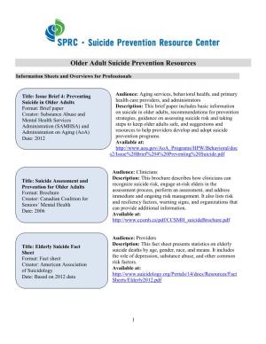Older Adult Suicide Prevention Resources