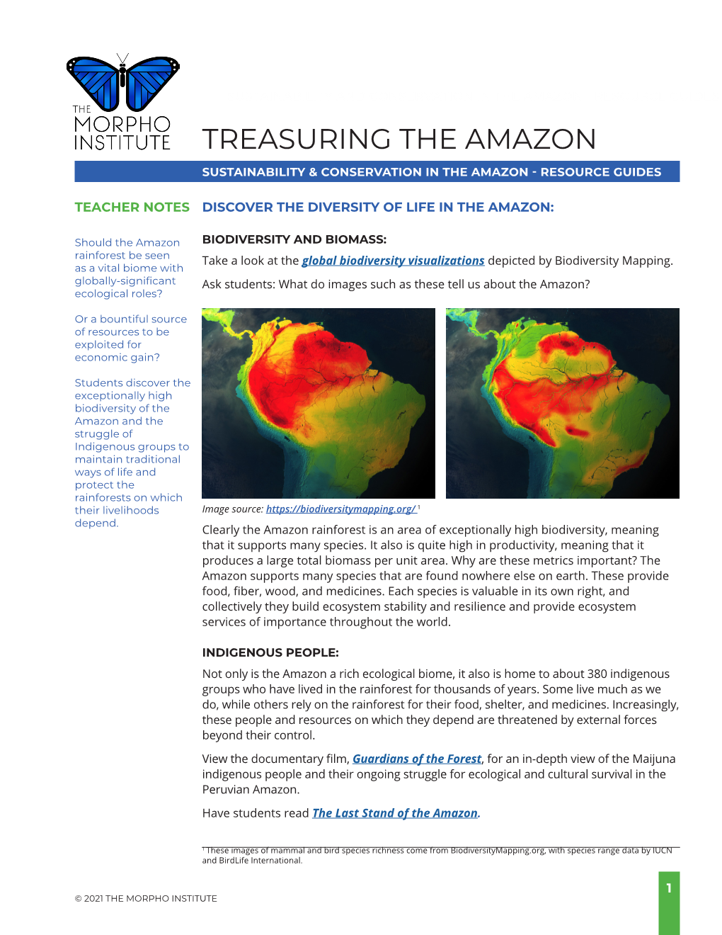 Treasuring the Amazon Sustainability & Conservation in the Amazon - Resource Guides