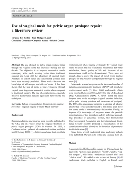 Use of Vaginal Mesh for Pelvic Organ Prolapse Repair: a Literature Review