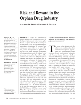 Risk and Reward in the Orphan Drug Industry