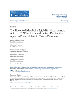 The Flavonoid Metabolite 2,4,6-Trihydroxybenzoic Acid Is a CDK Inhibitor and an Anti-Proliferative Agent: a Potential Role in Cancer Prevention" (2019)
