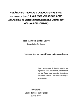 VOLÁTEIS DE TRICOMAS GLANDULARES DE Cordia Curassavica (Jacq.) R