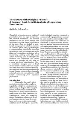 The Nature of the Original “Firm”: a Coasean Cost-Benefit Analysis of Legalizing Prostitution