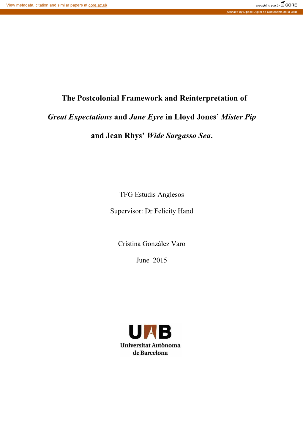 The Postcolonial Framework and Reinterpretation of Great