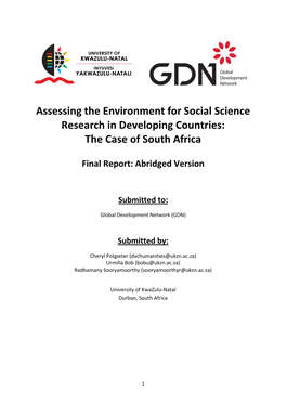 Assessing the Environment for Social Science Research in Developing Countries: the Case of South Africa