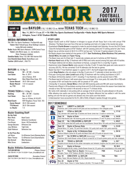 2017 Football Game Notes Baylor Athletics Communications: 1500 S