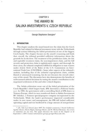 The Award in Saluka Investments V. Czech Republic