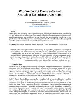 Analysis of Evolutionary Algorithms