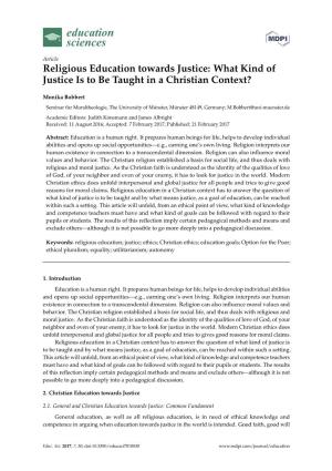 Religious Education Towards Justice: What Kind of Justice Is to Be Taught in a Christian Context?