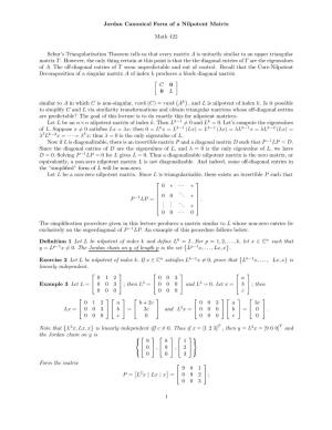 Jordan Canonical Form of a Nilpotent Matrix Math 422 Schur's Triangularization Theorem Tells Us That Every Matrix a Is Unitari