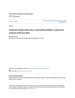 American Foreign Policy Has a Masculinity Problem: a Discourse Analysis of the Iran Deal