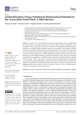 Underutilization Versus Nutritional-Nutraceutical Potential of the Amaranthus Food Plant: a Mini-Review