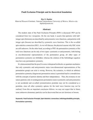 Pauli Exclusion Principle and Its Theoretical Foundation Abstract