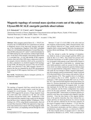 Magnetic Topology of Coronal Mass Ejection Events out of the Ecliptic: Ulysses/HI-SCALE Energetic Particle Observations