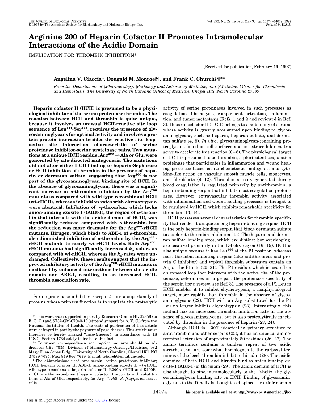 Arginine 200 of Heparin Cofactor II Promotes Intramolecular Interactions of the Acidic Domain IMPLICATION for THROMBIN INHIBITION*