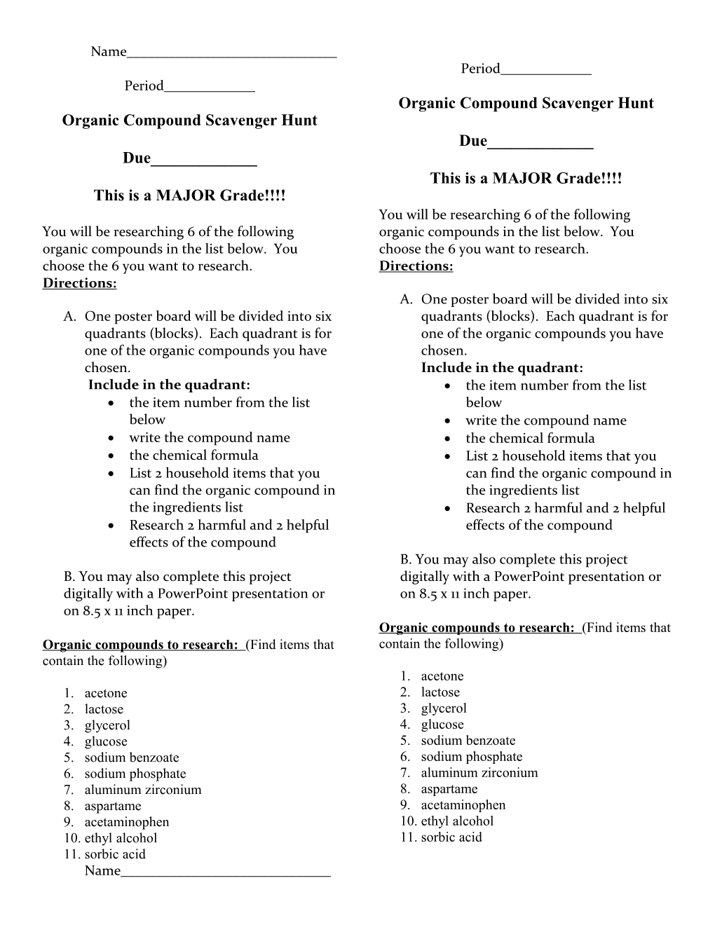 Organic Compound Scavenger Hunt