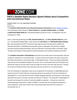 Pubzone – CRTC Satellite Radio Decision Sparks