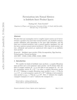 Factorizations Into Normal Matrices in Indefinite Inner Product Spaces