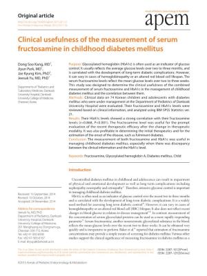 Clinical Usefulness of the Measurement of Serum Fructosamine in Childhood Diabetes Mellitus
