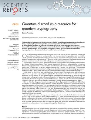 Quantum Discord As a Resource for Quantum Cryptography