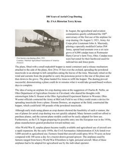 100 Years of Aerial Crop Dusting By: FAA Historian Terry Kraus in August
