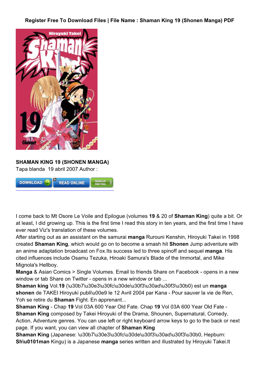 ? Libro Shaman King 19 (Shonen Manga)