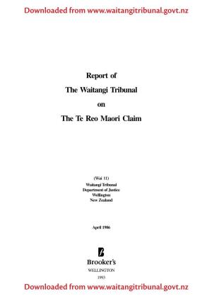 Report of the Waitangi Tribunal on the Te Reo Maori Claim