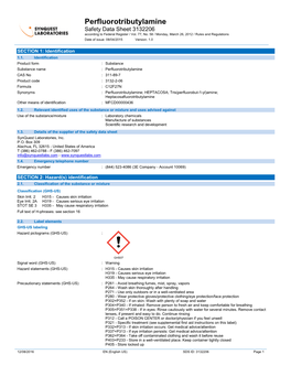 Perfluorotributylamine Safety Data Sheet 3132206 According to Federal Register / Vol