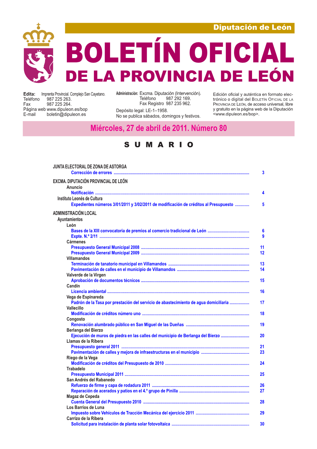 Boletín Oficial De La Provincia De León