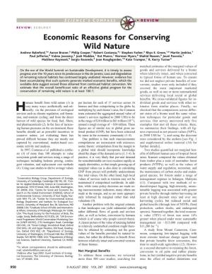 Economic Reasons for Conserving Wild Nature Andrew Balmford,1* Aaron Bruner,2 Philip Cooper,3 Robert Costanza,4† Stephen Farber,5 Rhys E