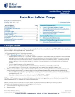 Proton Beam Radiation Therapy – Commercial Medical Policy