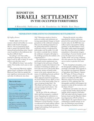 Report on Israeli Settlement in the Occupied Territories