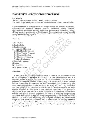 Engineering Aspects of Food Processing - P.P